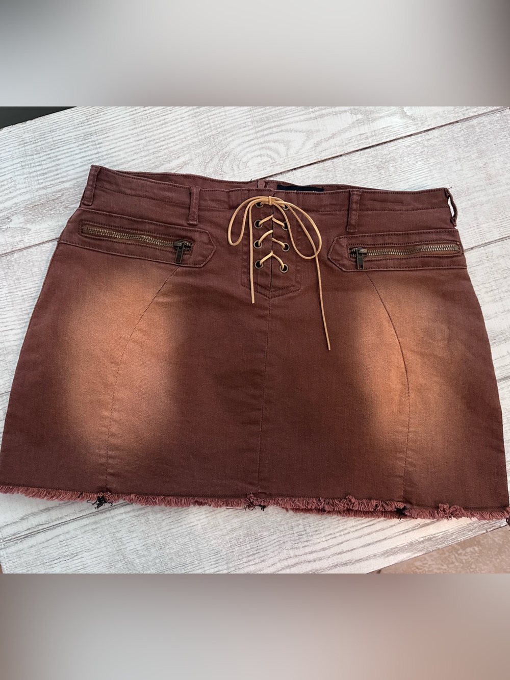 dELiA*s Brown Lace-up Denim Mini Skirt